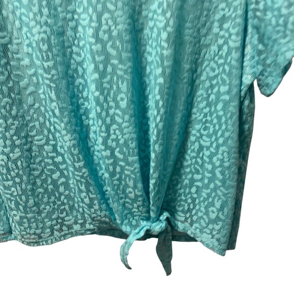 C.D. Daniels 2X Turquoise Short Sleeve Tie-Front Top blouse - Picture 6 of 12